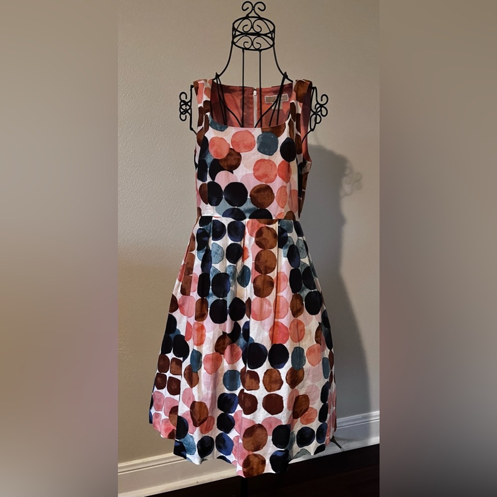 Michael Kors navy and coral Polka Dot Dress size 6 - Picture 2 of 11